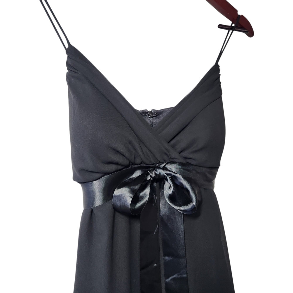 Jump Apparel 90s/Y2k Black Empire Waist Knee Length Dress Satin Bow Flowy Prom - Picture 4 of 10